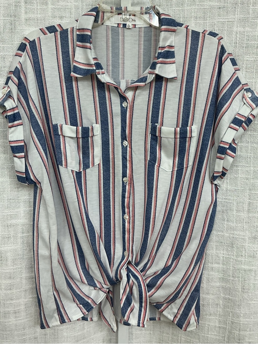 Eden & Olivia Striped Button-Up in Blue, White & Pink